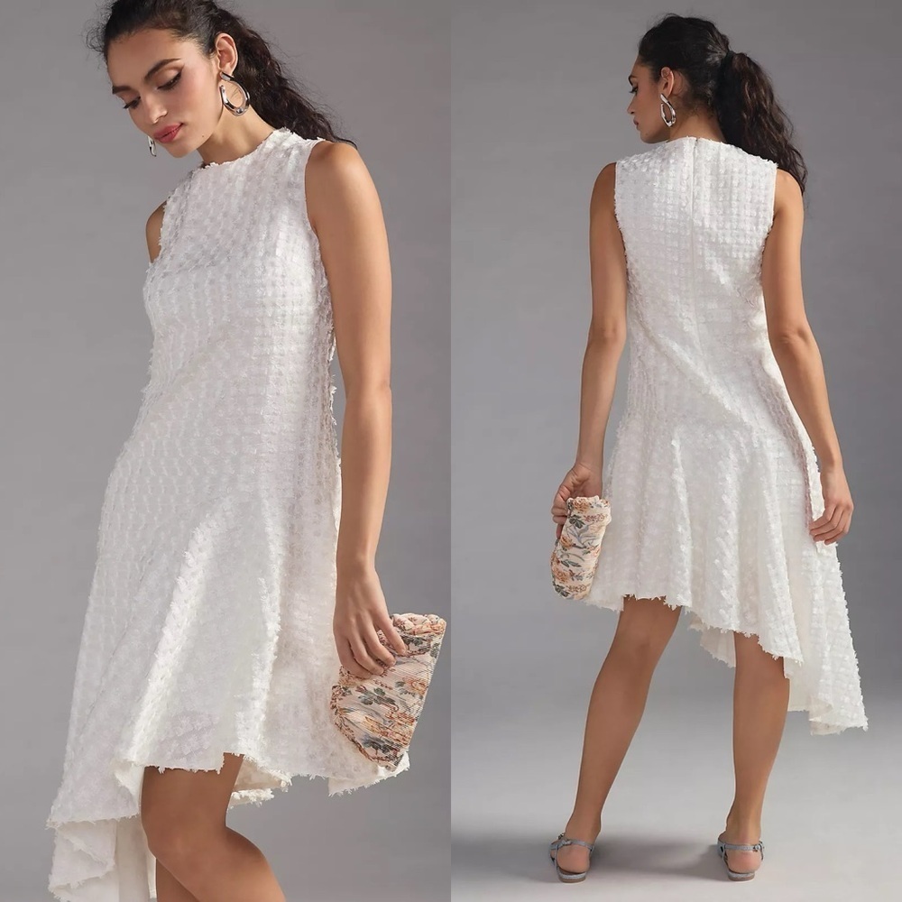 NWT Anthropologie 2 White Eva Franco Textured Asymmetrical Dress Bachelorette